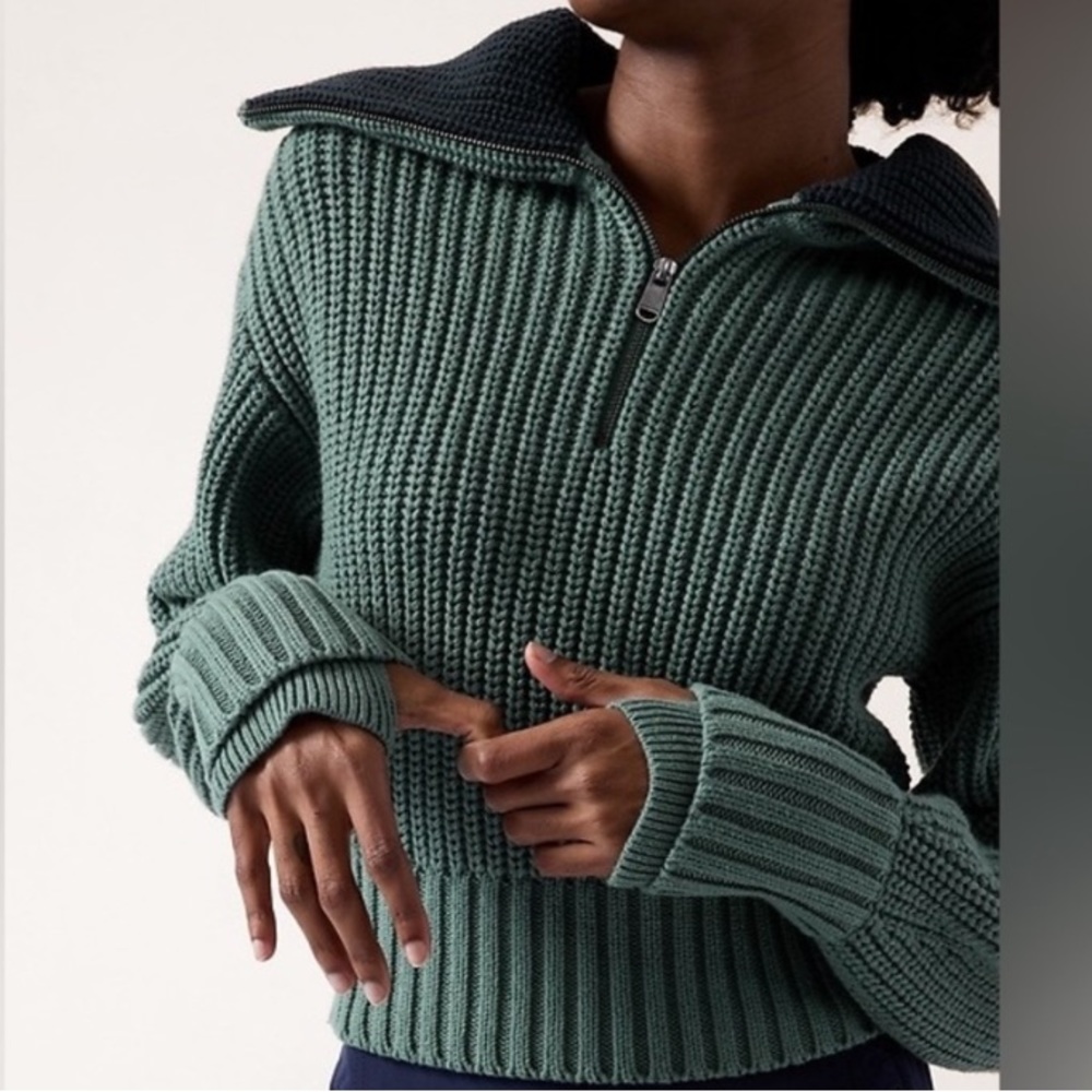 Athleta Alder Sweater Teal and Navy Blue